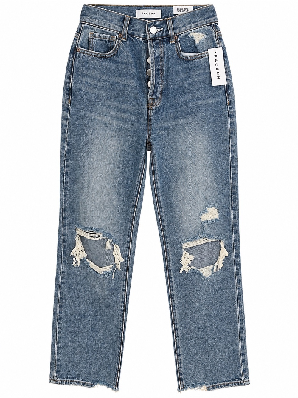 PacSun Distressed High-Rise Straight Jeans - Light Blue